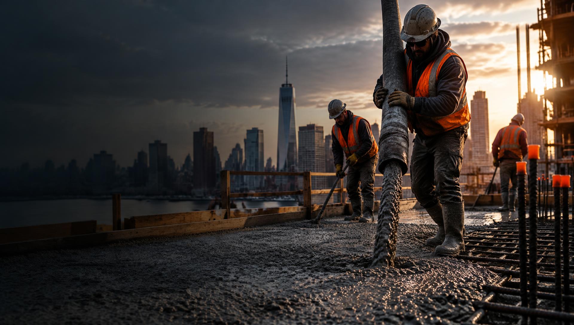 Concrete crew placing a structural slab